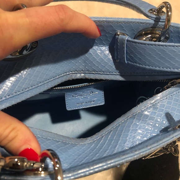 Christian Dior-Python Medium Lady Dior blue bag - Picture 3 of 8